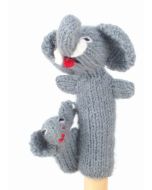 Gestrickte Fingerpuppe "Elefant mit Kind"