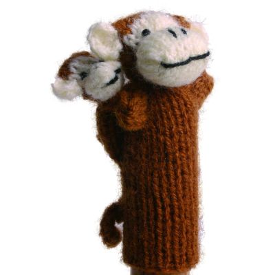 Gestrickte Fingerpuppe "Affe mit Kind"